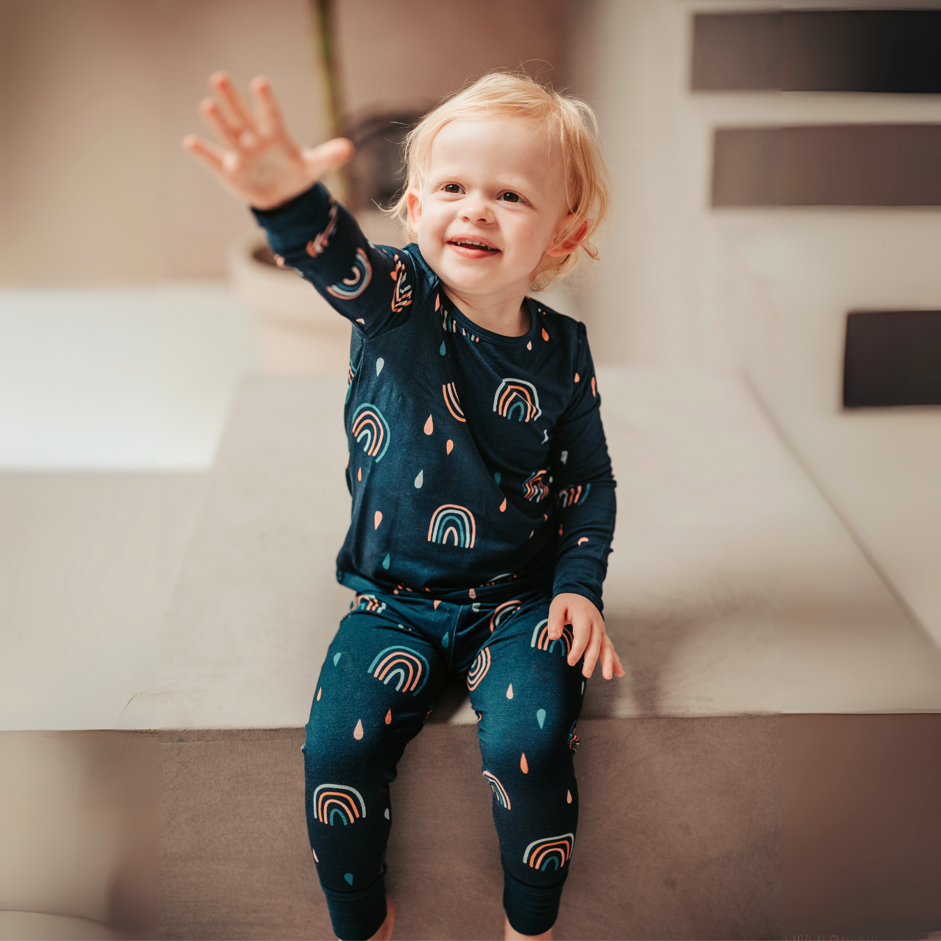 Children's PJ Set Navy Rainbow