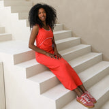 St Tropez Ribbed Stillkleid Rot & Rosa