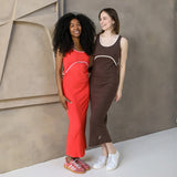 St Tropez Ribbed Stillkleid Rot & Rosa
