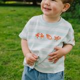 Camiseta oversize niño rayas conchas seafoam