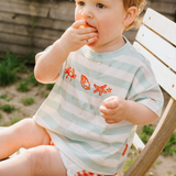 Camiseta oversize niño rayas conchas seafoam
