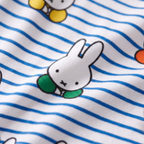 Primo piano sul morbido tessuto di bambù del completo pigiama da uomo Miffy Peek-a-Boo Blue in bambù